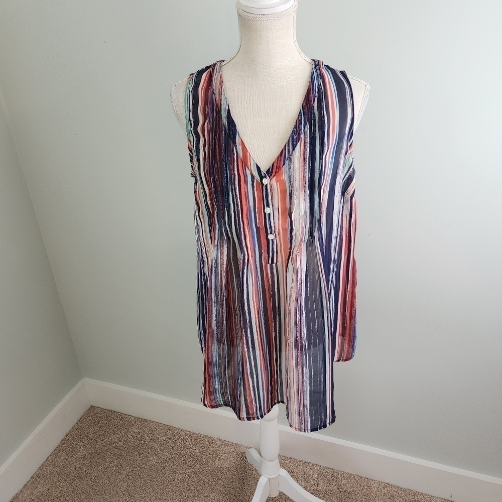Motherhood Maternity Sleeveless Splice Neck Sheer Colorful Top Blouse Size Large